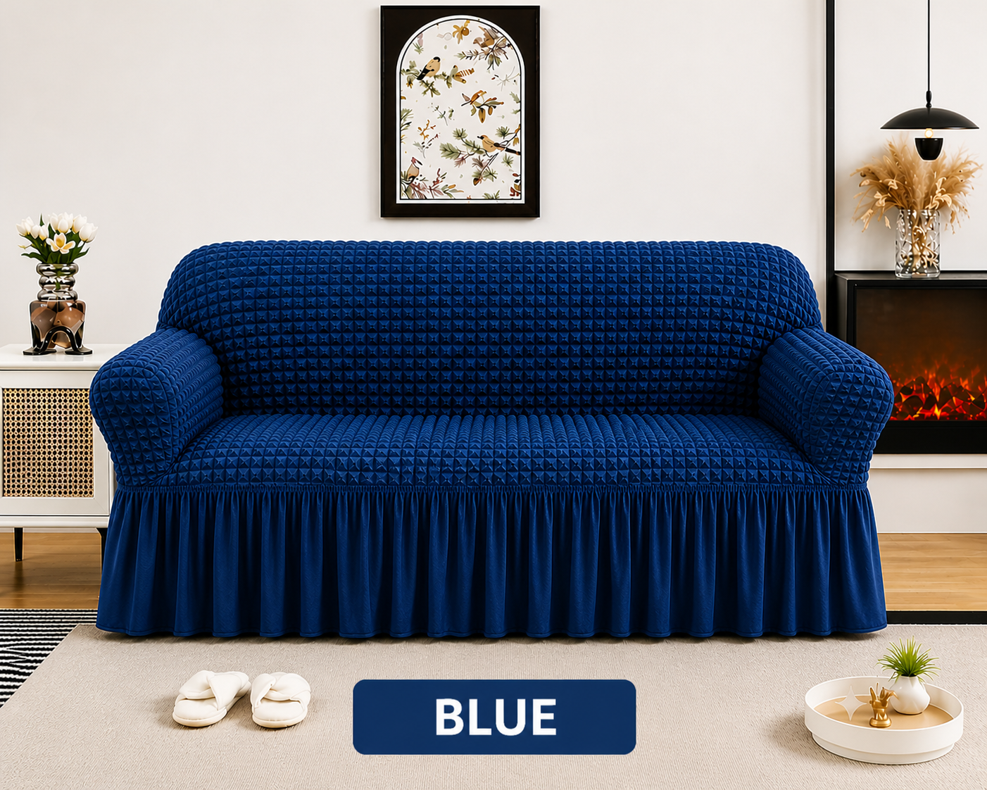Frill Style Bubble Stuff Sofa Cover (Blue Color)