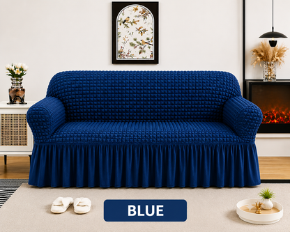 Frill Style Bubble Stuff Sofa Cover (Blue Color)