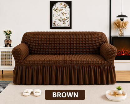 Frill Style Bubble Stuff Sofa Cover (Brown Color)